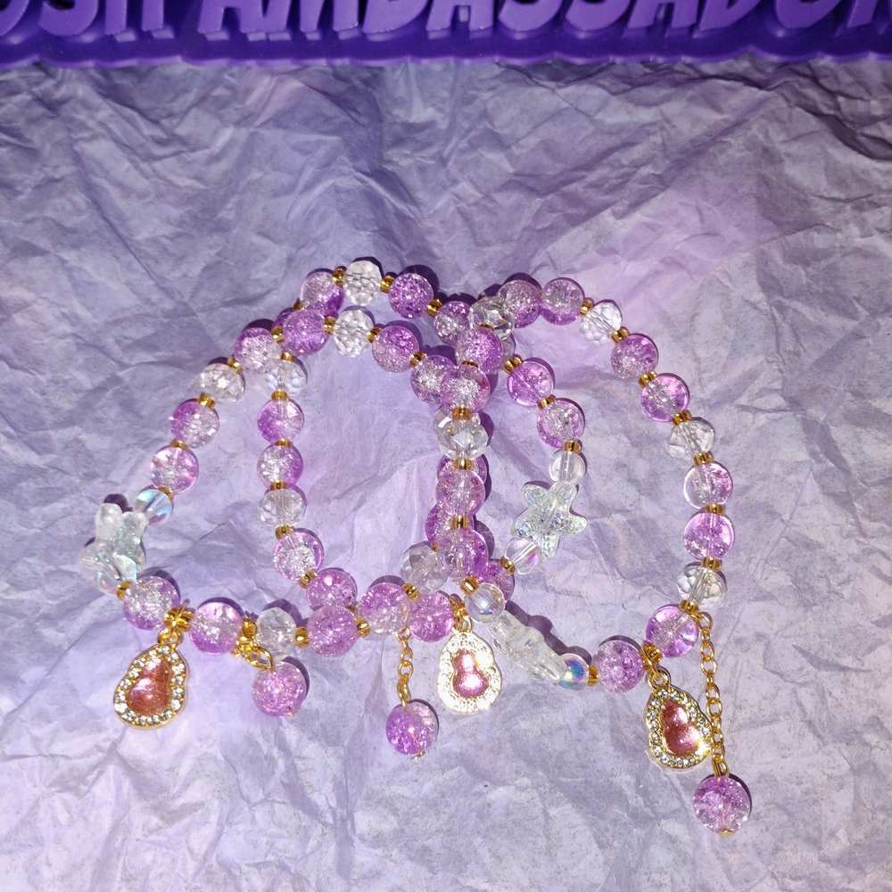 Elegant Purple and Gold Beaded Bracelet SET OF 3 - Picture 3 of 3
